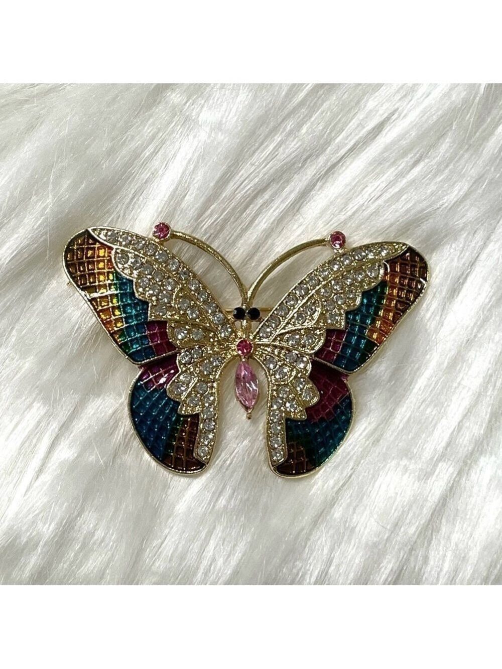 Butterfly Brooch Pin Colorful With Crystals New